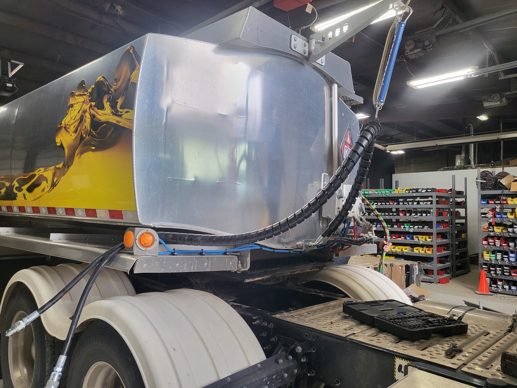 Semi trailer in the Ames Hydraulics shop