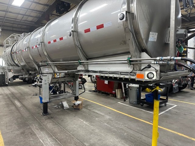 Tanker trailer in for repair at Ames Hydraulics in Ames, Iowa