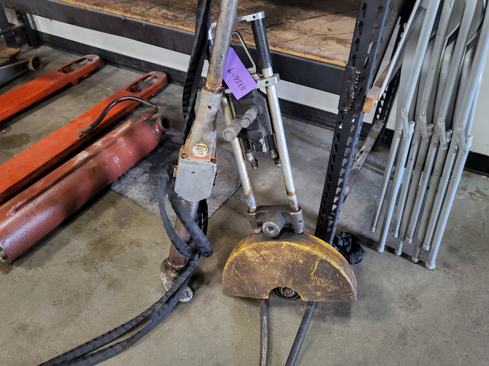 Union Pacific hydraulic rail saw in for repair at Ames Hydraulics in Ames, Iowa