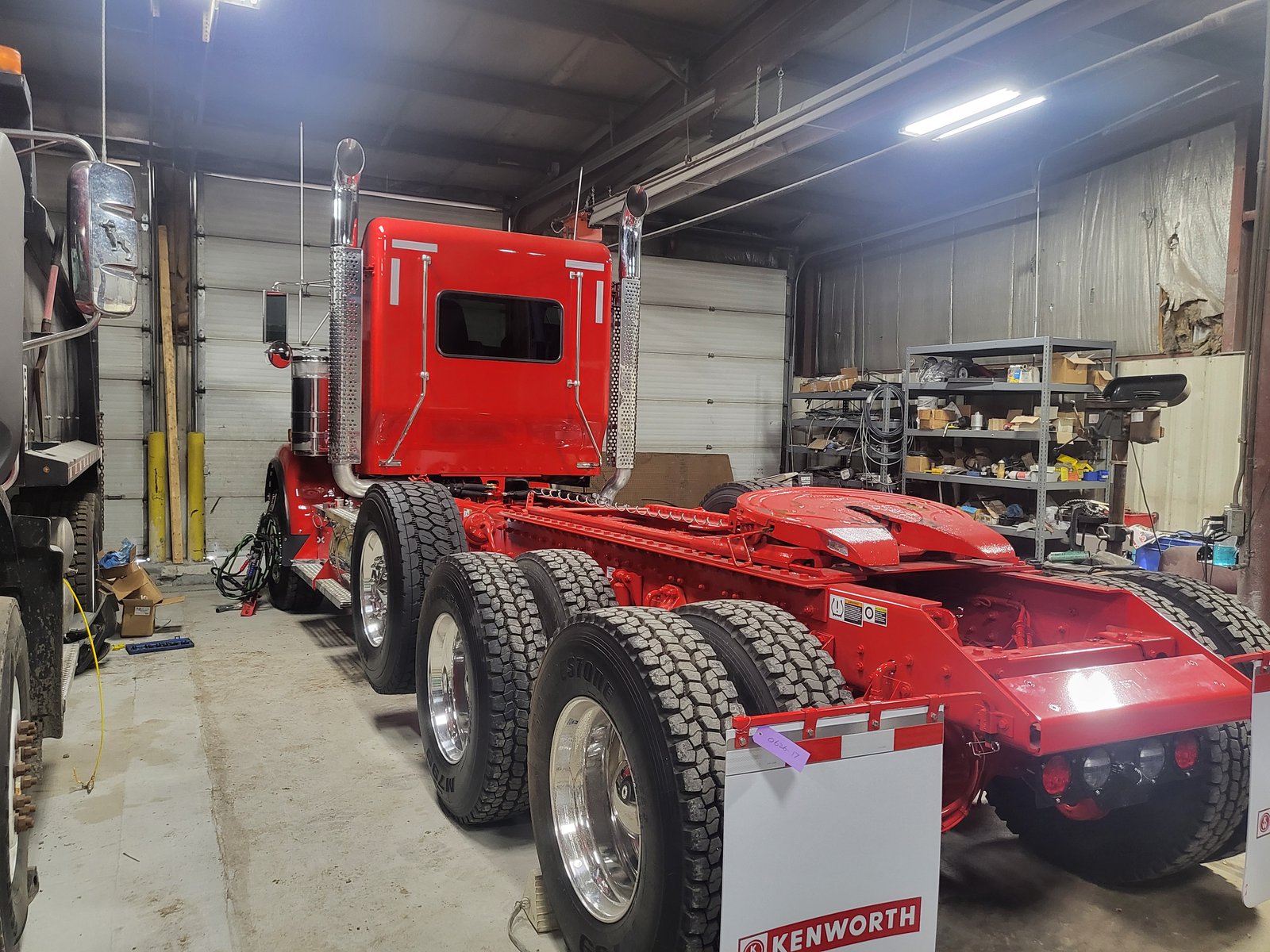 Semi truck in the Ames Hydraulics shop for a wet kit build in Ames, Iowa